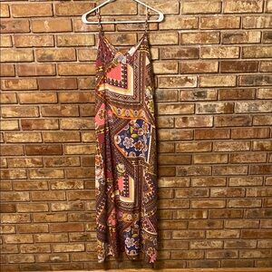 12 Pm By Mon Ami Orange and Pink Sleeveless Spaghetti Strap Maxi Sundress